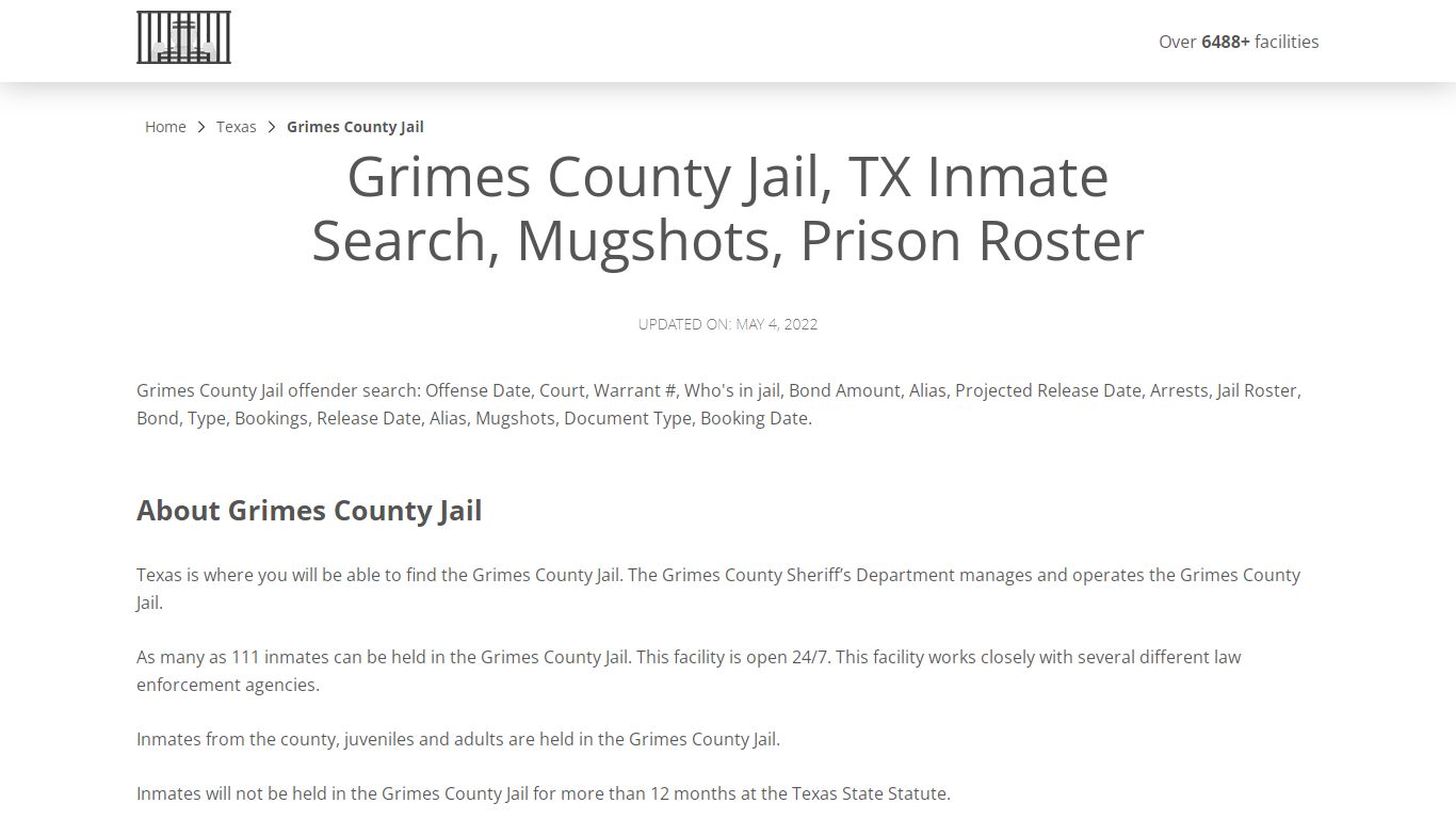 Grimes County Jail, TX Inmate Search, Mugshots, Prison ...