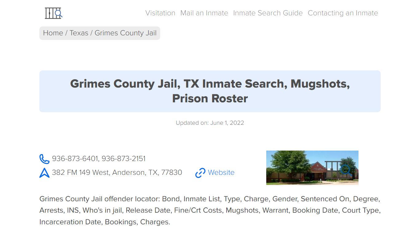 Grimes County Jail, TX Inmate Search, Mugshots, Prison ...